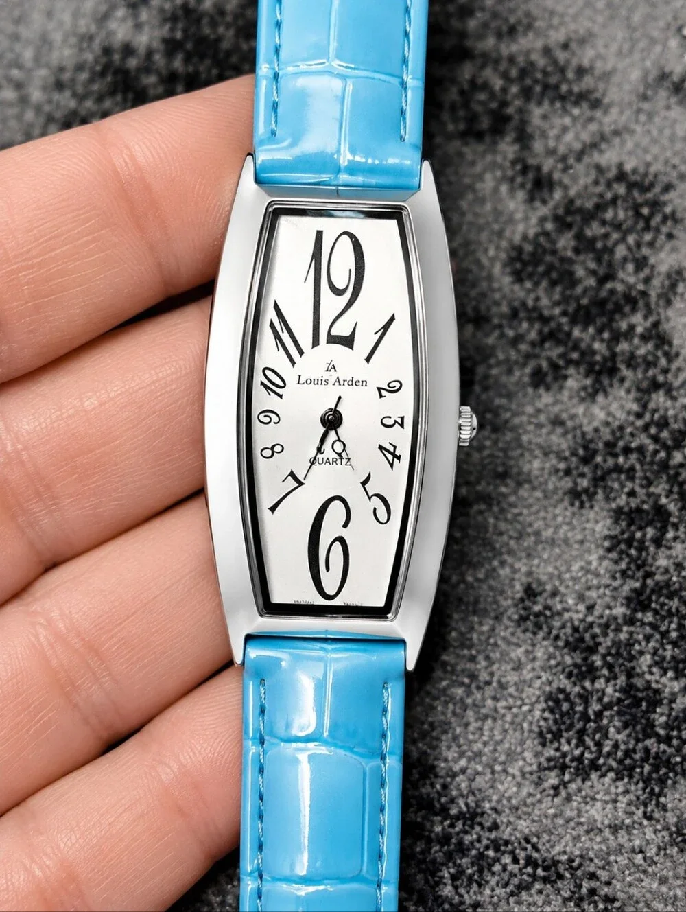 Louis Arden Paris Art Deco Tonneau Quartz Watch Blue Faux Croc Y2K Retro CC